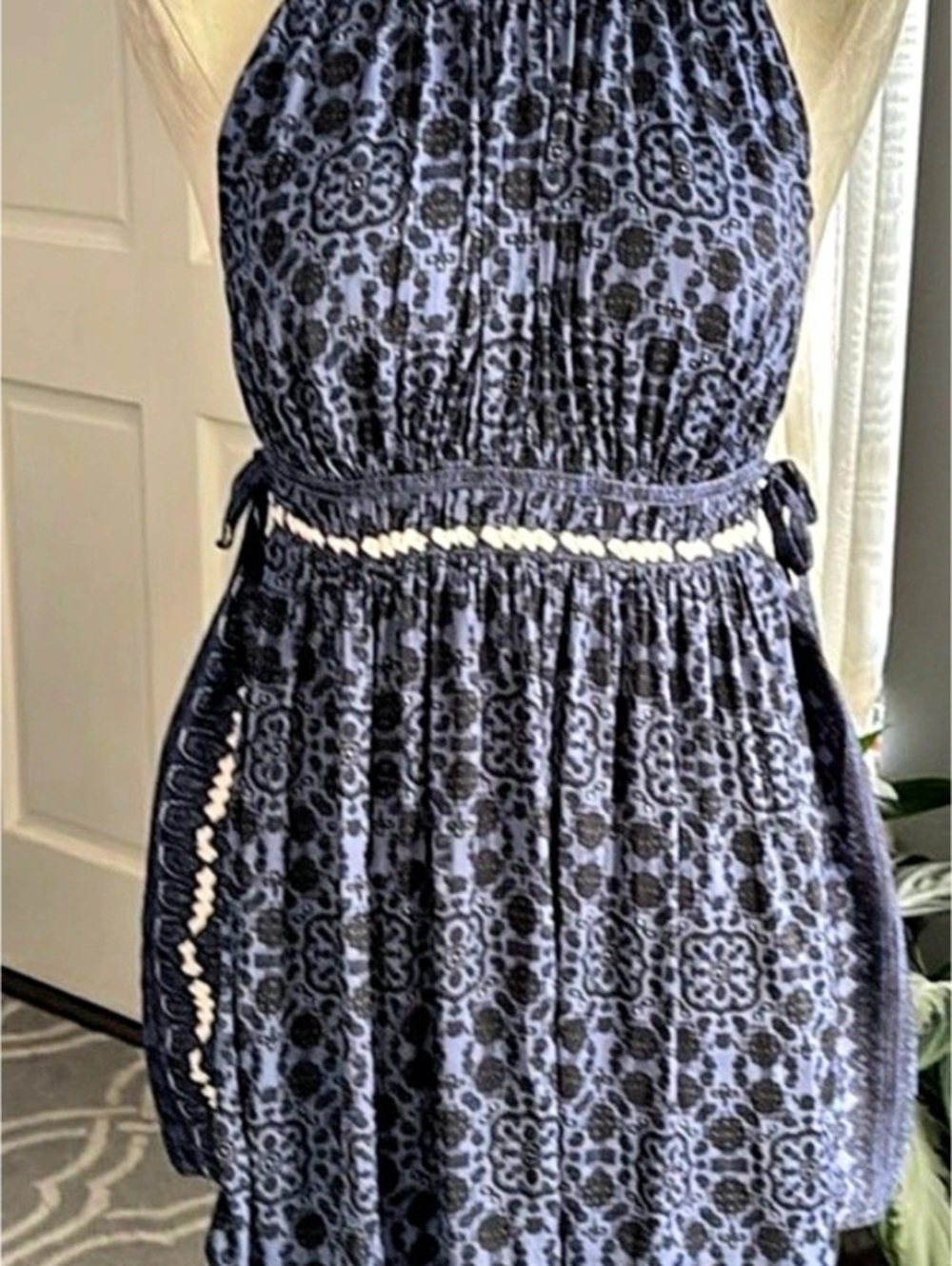 Free People Crystal Bay Romper Floral Mini Dress in Blue & Black Medium